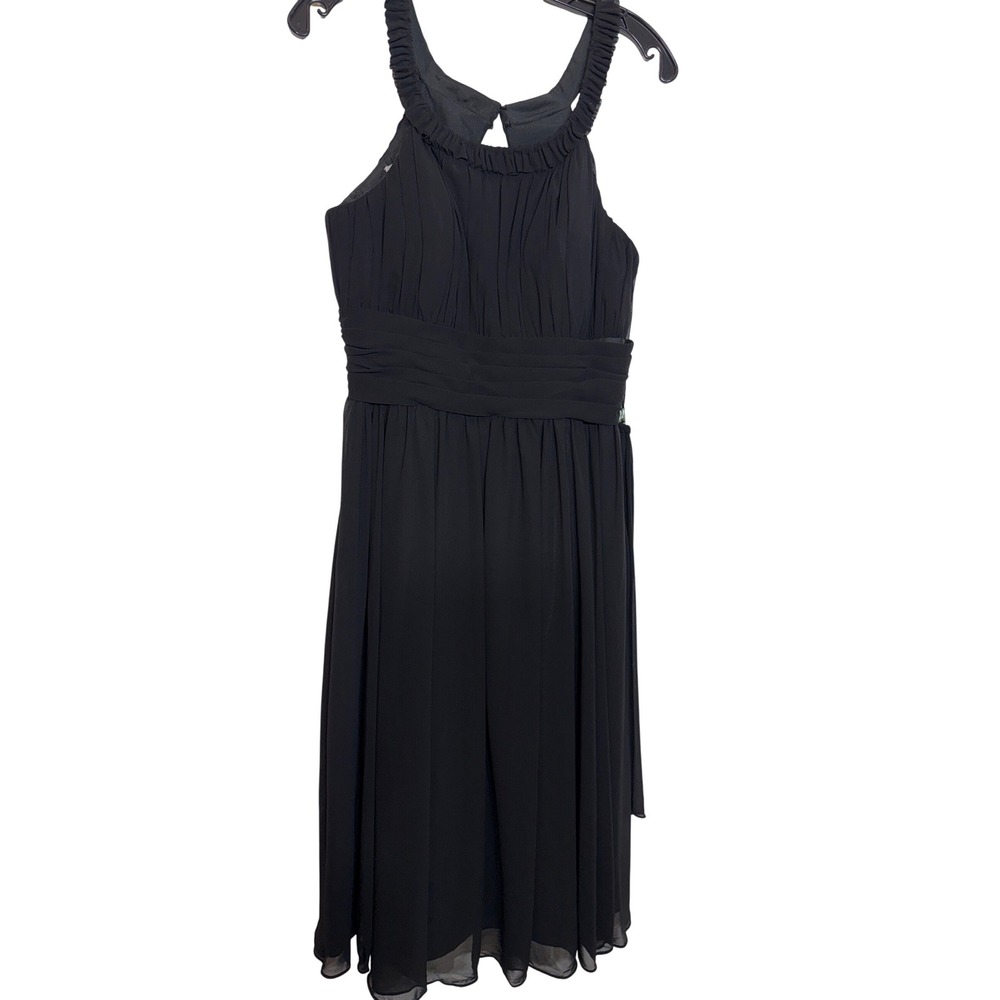 Morilee by Madeline Gardner Black Ruffled Halter Neck Sleeveless Midi Dress 9/10